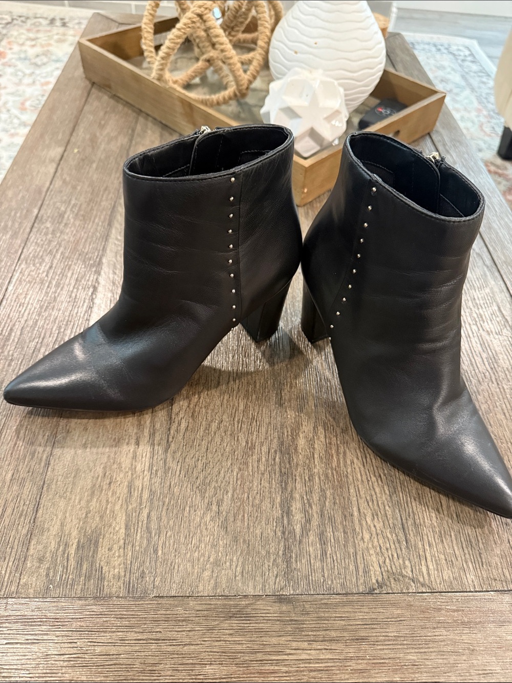 Bandolino Black Leather Pointed Toe Studded Ankle Booties